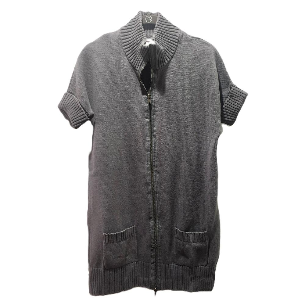 Xhilaration Greyish Tan Short Sleeve Zip Long Knit Sweater M - Picture 3 of 9